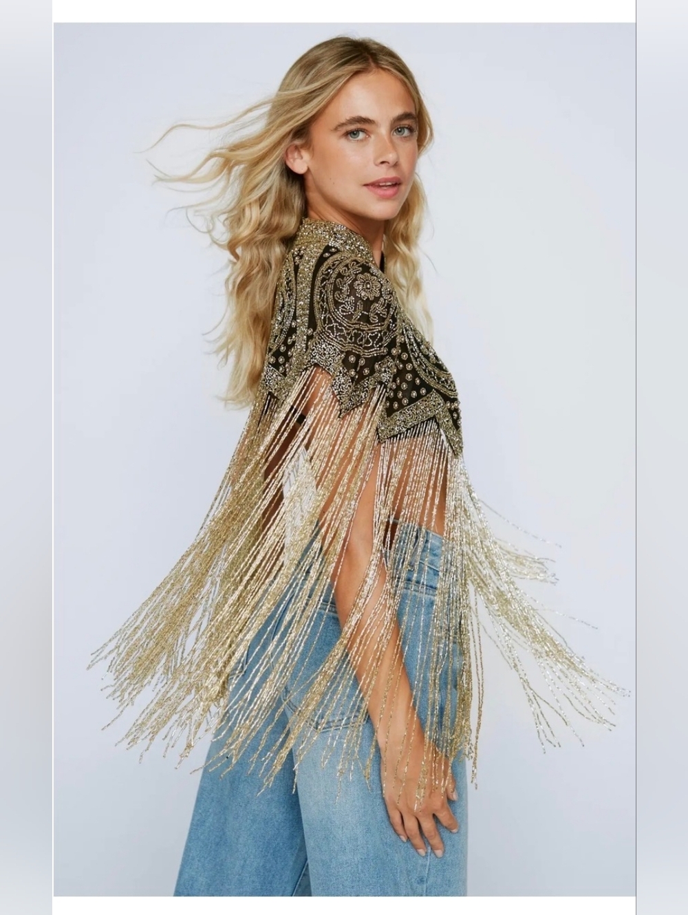 Nasty Gal Nwt Festival Rave Beaded Bolero M/L - Picture 4 of 11